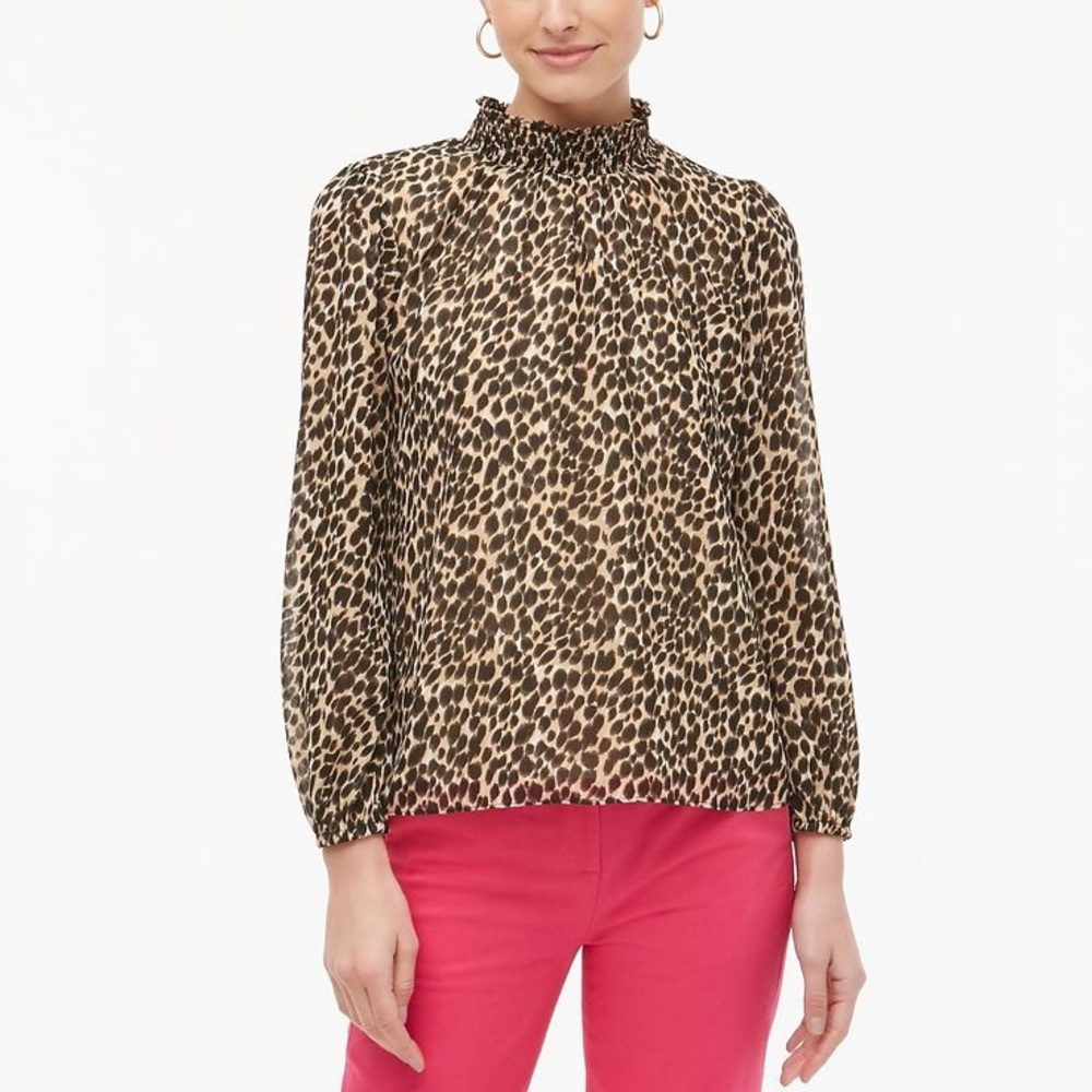 J Crew Factory Leopard smocked neck blouse
